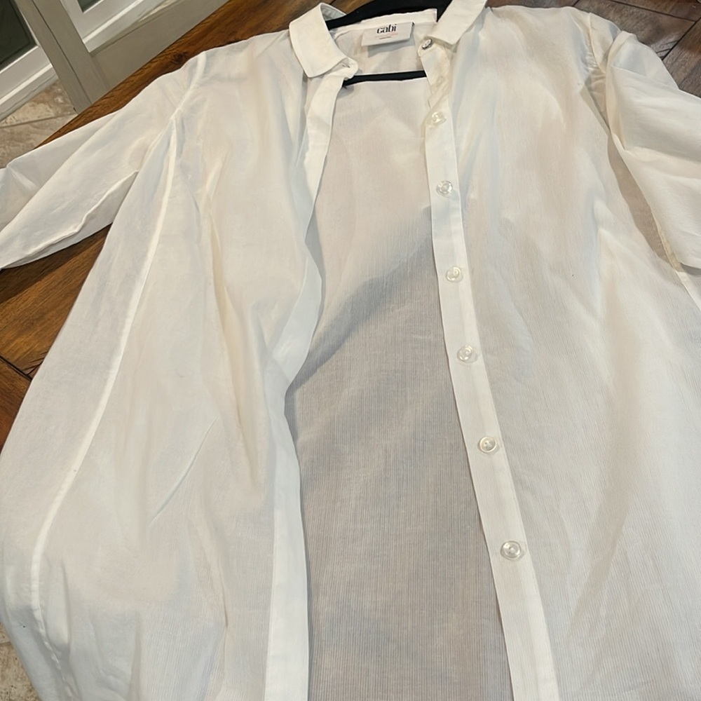CAbi Women's Small Vacation Tunic Shirt White Long Sleeve Button Down - Picture 3 of 16